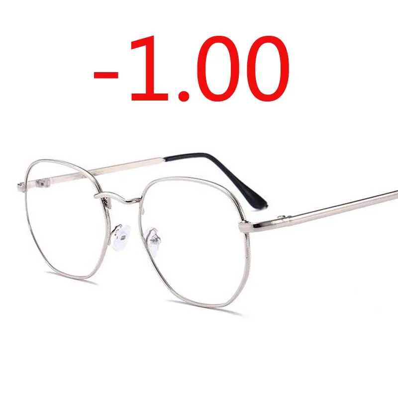 Оправа для очков из сплава, женские негабаритные очки для близорукости, женские винтажные очки для близорукости-1,0-1,5-2,0-2,5-3,0-3,5-4,0 - Цвет оправы: Slver Myopia 100