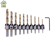 10PC 3-10mm HSS Titanium Countersink Drill Bits Set Boring Hole Saw Carpentry Reamer For Soft Hardwood Plastic Acrylic Drilling