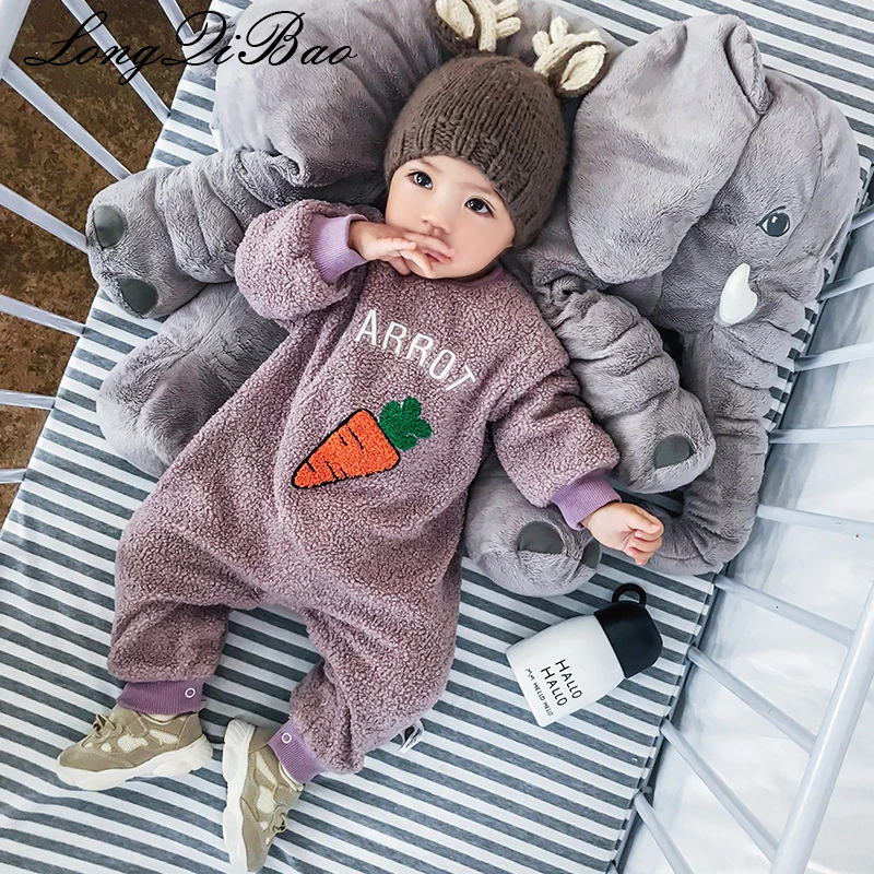 

Newborn baby cotton embroidered jumpsuit winter baby warm clothes female baby cartoon romper long sleeves sweater plus velvet