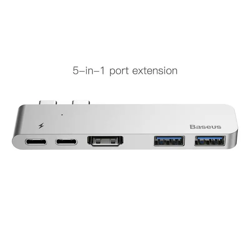 

Baseus 5-IN-1 Port USB C Hub Dual Type-C to HDMI USB 3.0 RJ45 Card Reader PD for MacBook Pro OTG HUB USB Splitter
