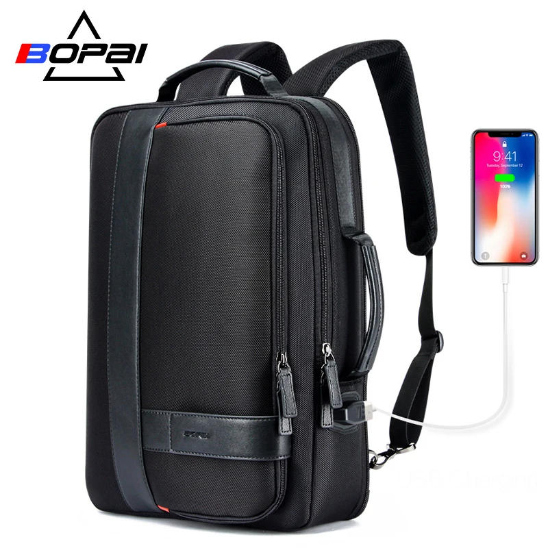  BOPAI Backpack Men Enlarge USB External Charge Laptop Backpack 15.6 Inch Large Capacity Anti-theft 