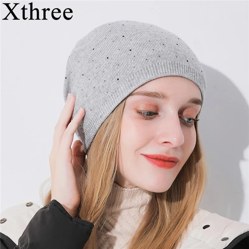 

Xthree зимняя женская шапка, вязаные шерстяные шапки, женские модные skullies повседневные уличные Лыжные шапки, толстые теплые шапки для женщин