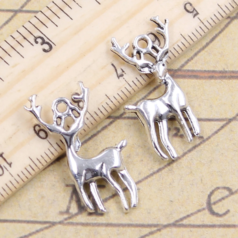 10pcs Charms Christmas Deer Sika 27x18mm Tibetan Bronze Silver Color Pendants Antique Jewelry Making DIY Handmade Craft
