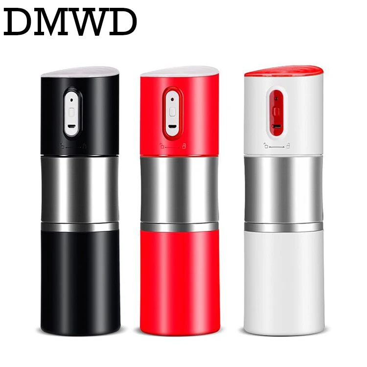 Image DMWD MINI automatic Italian coffee maker pot USB rechargeable stainless steel thermal Espresso heating machine beans grinder