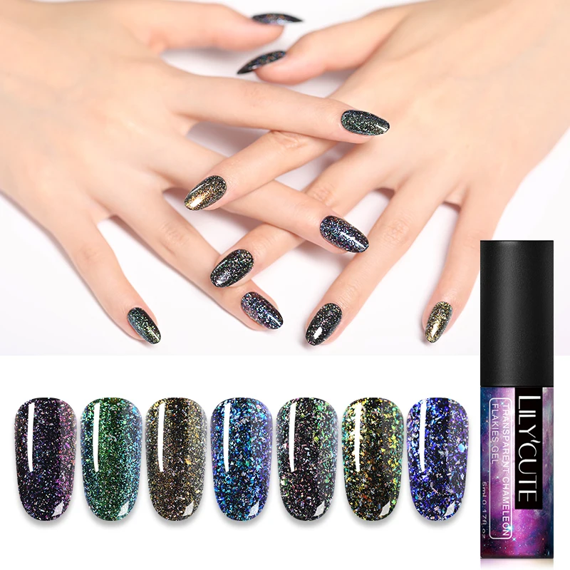 

LILYCUTE 5ml Chameleon Gel Polish Transparent Flakes Long Lasting Glitter Sequins Nail Art Soak Off UV Gel Varnish DIY Design