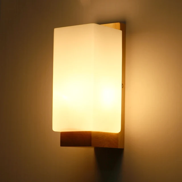 Aliexpress.com : Buy Oak Wood Wall Light Frosted Glass Shade E27 220V Bedside Creative Lamp Art ...