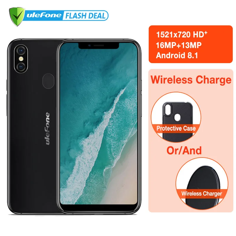 Ulefone X Android 8.1 5.85&quot HD+ Smartphone MT6763 Octa Core 4GB+64GB 16MP Dual Rear Cam 3300mAh Wireless Charge Phone | Мобильные