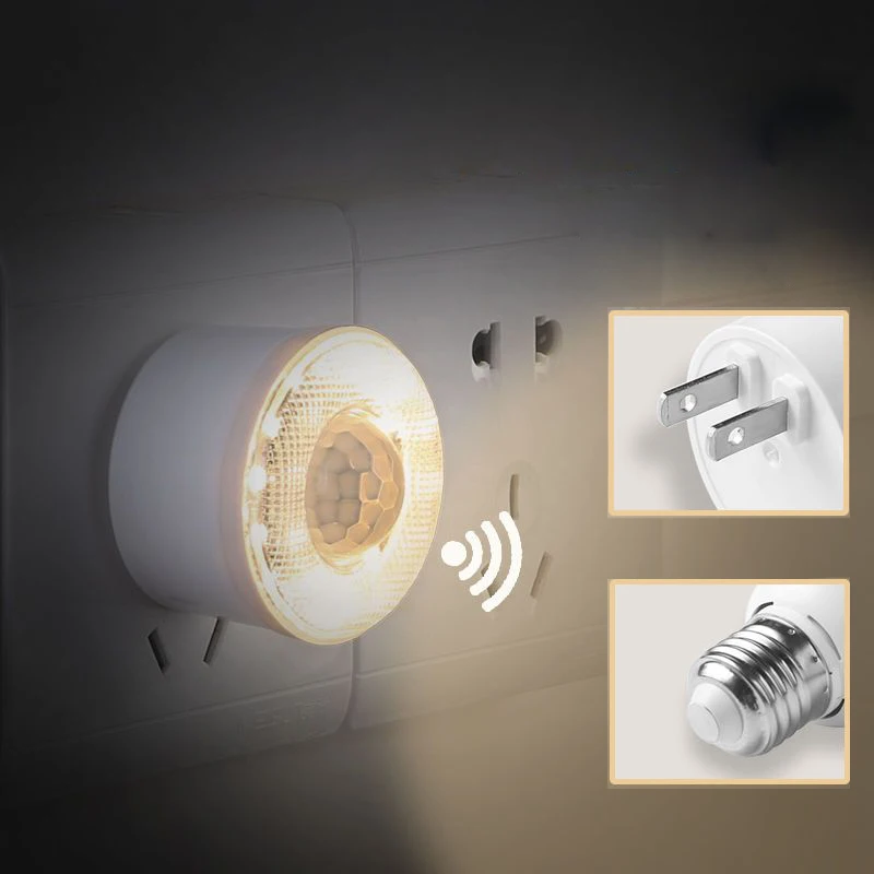 

220V US E27 Plug PIR Motion Sensor Light LED Infrared Induction Emergency Night Lamp for Stairs Cabinet Wireless Detector