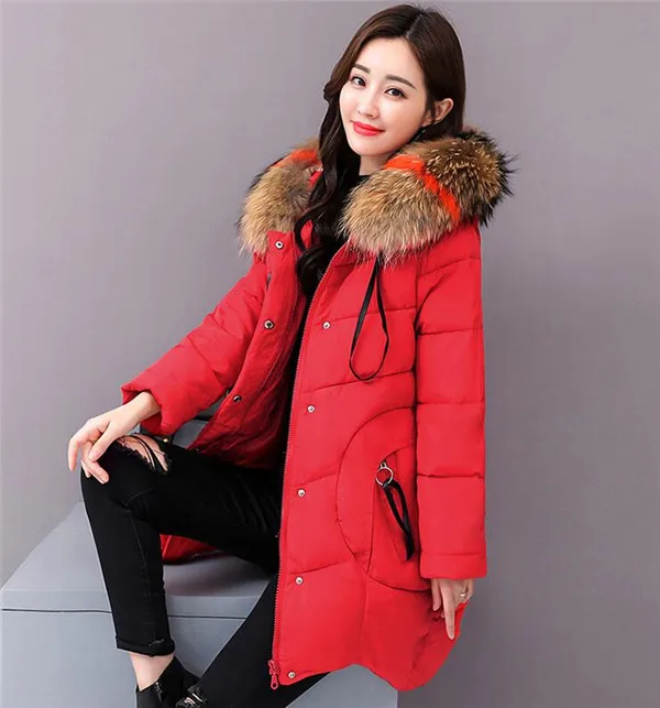 Rlyaeiz Мода 6XL зимнее хлопковое пальто куртка зимняя куртка женская цветная парка с меховым воротником средней длины толстое теплое пальто для женщин