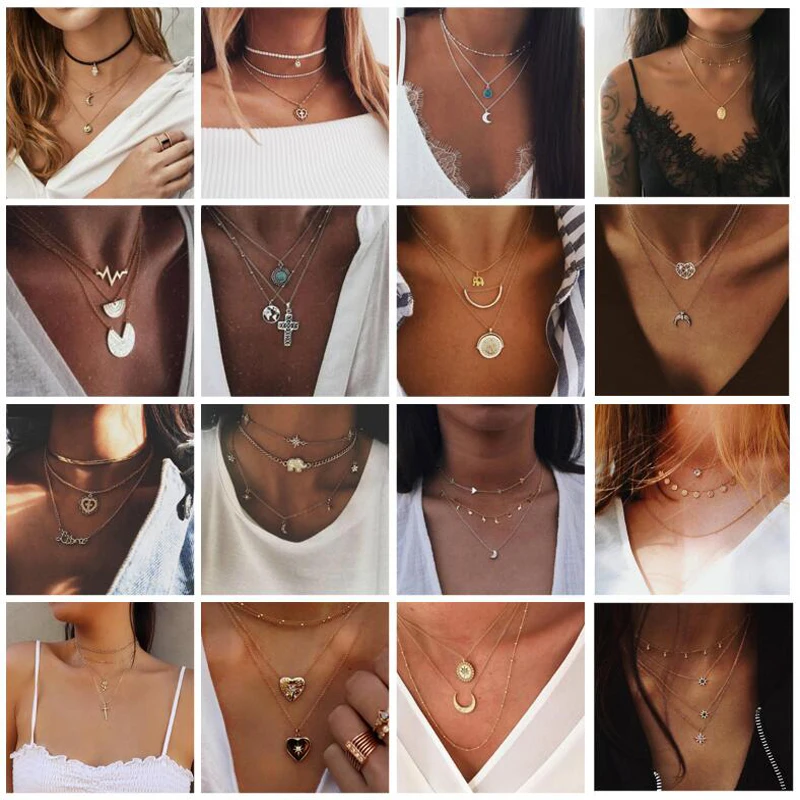 

Tocona 25 Style Bohemia Pendant Necklace Roamtic Hollow Map Heart Moon Star Virgin Mary Letter Cross Animal Opal Women Jewelry