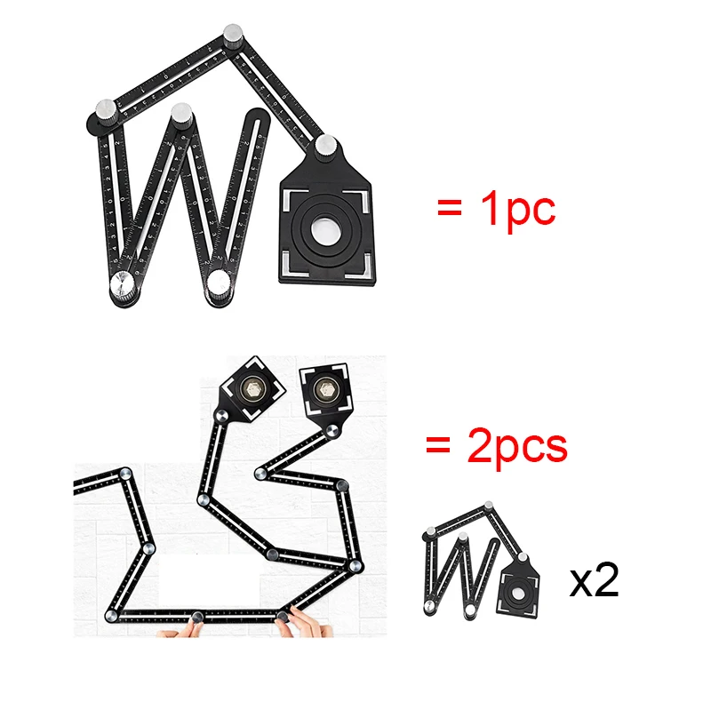 Nouvelle alliage d/'aluminium six-Pliant Règle Multi Angle Ruler Verre Carrelage Trou Locat C//