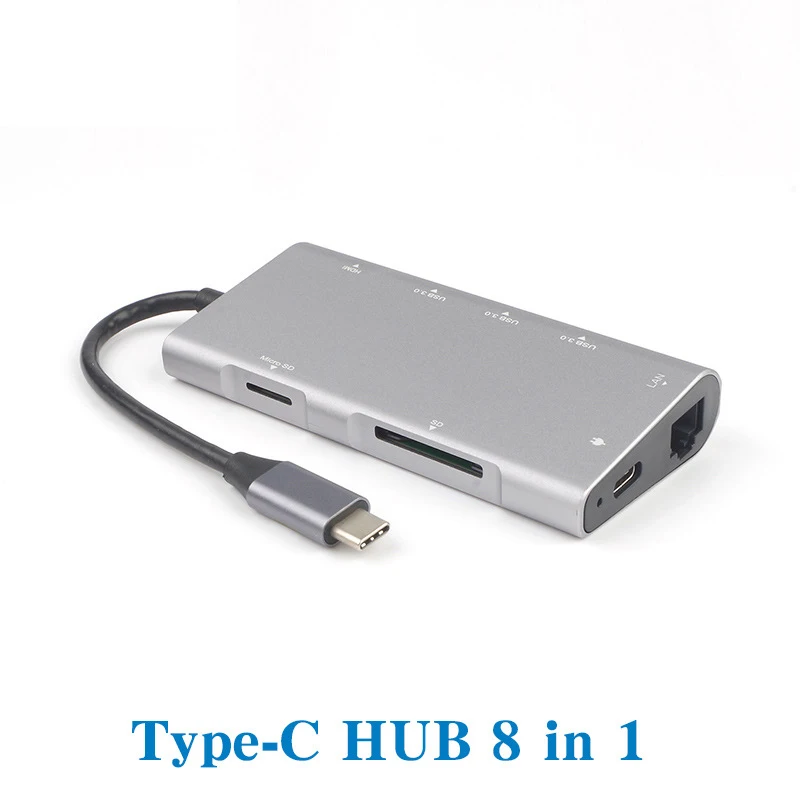 USB-C док-станции для HDMI и 3-порт концентратора и TF SD карты читателей и Тип-C зарядки порт Gigabit Ethernet для ноутбука