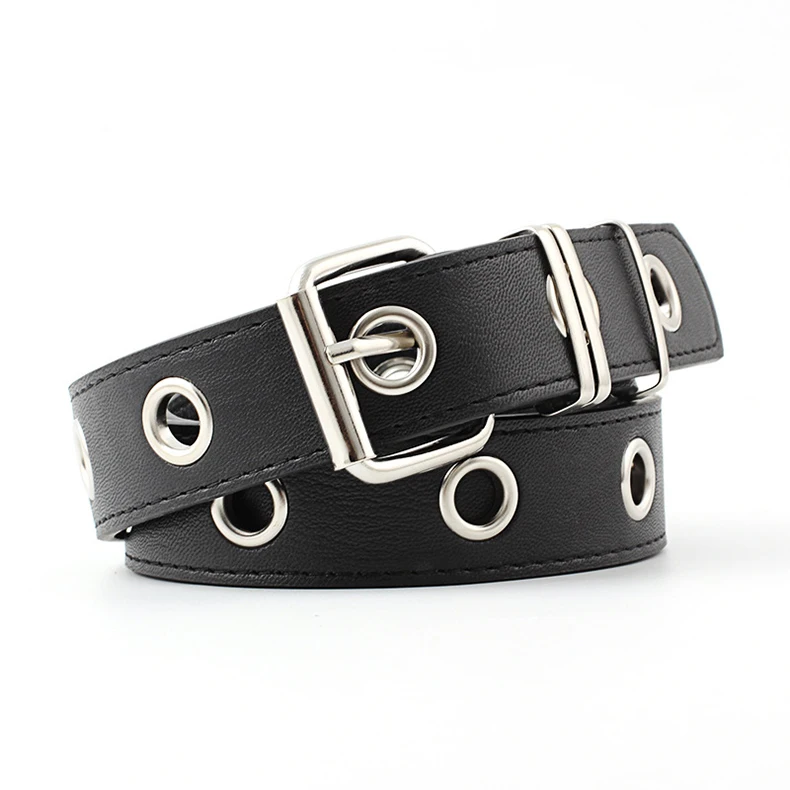 Women Punk metal chain PU leather Fashion Belt Adjustable Single Eyelet Grommet Leather Buckle Belt Multicolor selection