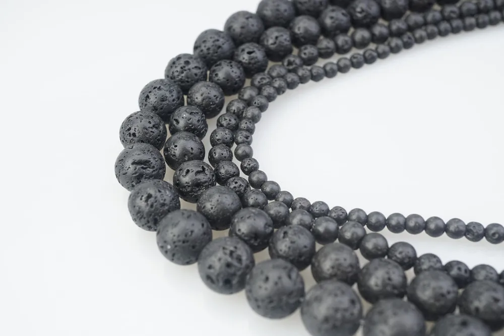 4-12 мм натуральный черный вулкан Лава камень драгоценный камень круглые свободные бусины для браслета ожерелье серьги ювелирных изделий HK019