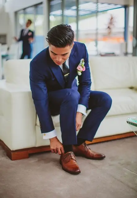 Blue 3 piece suit shoes Clearance