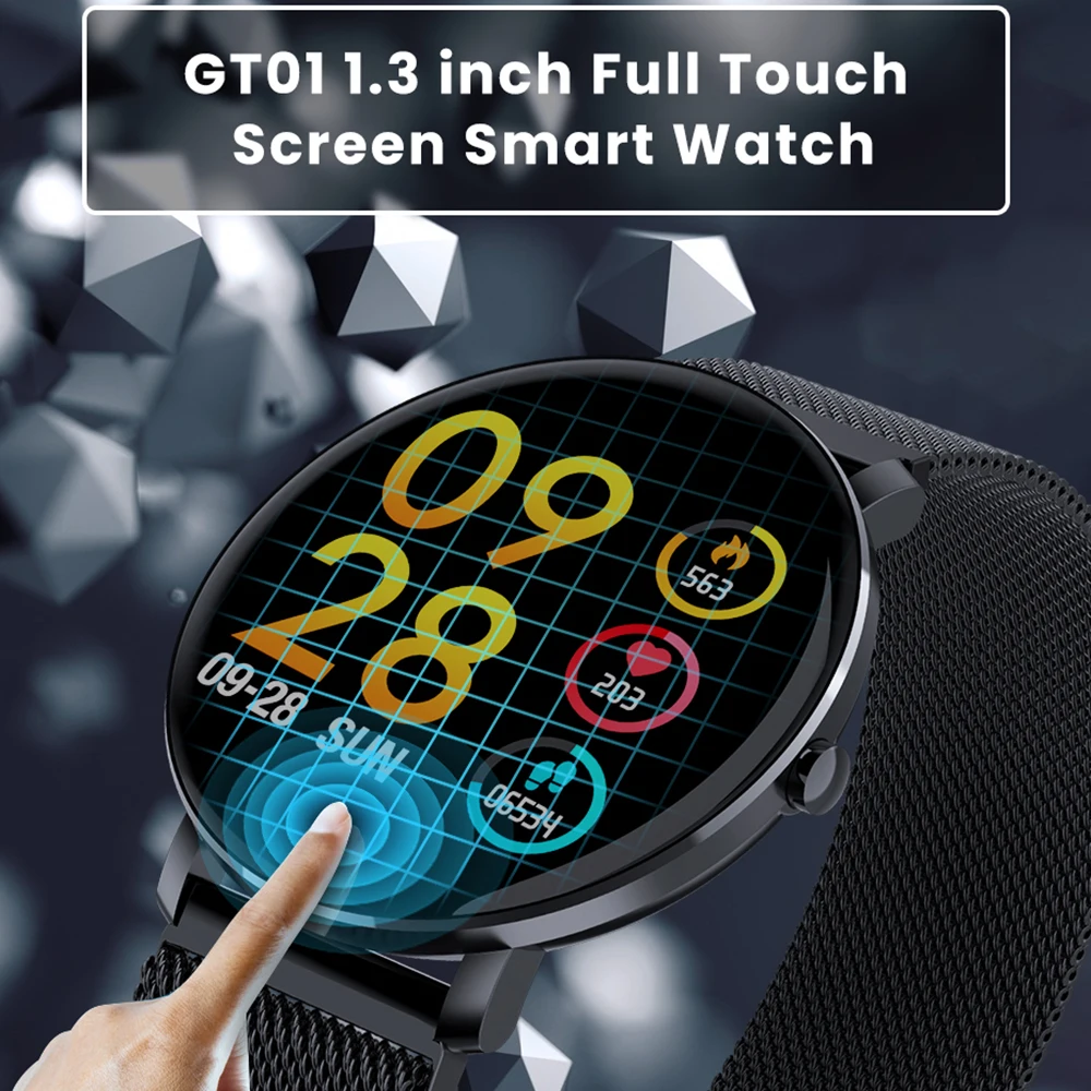 Virtoba GT01 1," Полный сенсорный экран из закаленного стекла смарт-часы для мужчин и женщин IP68 HR кровяное Кислородное давление фитнес-трекер PK V11