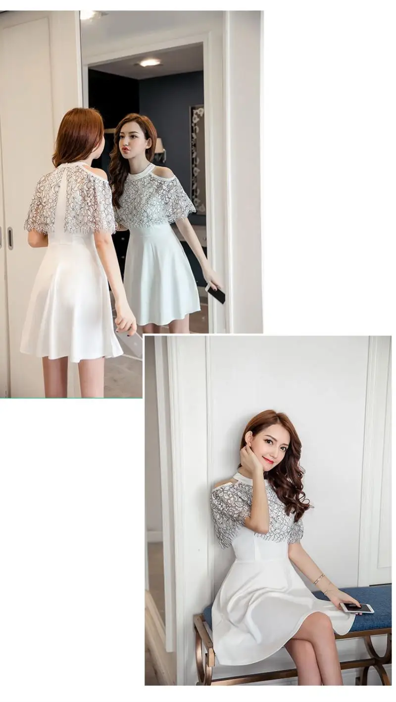 2018 New Arrivals Summer Women dress Short Sleeve Slim Hollow Out Lace A Word Is Bitter Fleabane Dresses Free Shipping