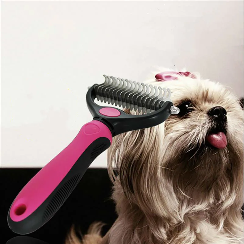 DELE Double Side Pet Fur Dog Brush Matbreaker Cat Grooming Deshedding