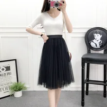 Тюлевые Юбки принцессы, винтажные женские юбки из одноцветной сетчатой ткани, плиссированные трапециевидные женские юбки-пачки с высокой талией