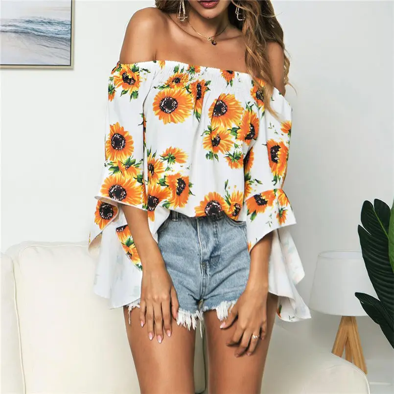 New Women Summer Plus Size Flower Print O-Neck Button Long Sleeve Linen Top T-Shirt Blouse Shirt Elegant Fashion New Tops #4R03 (7)