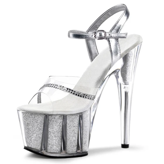 

Hate Tiangao 17cm Super High-heeled Shoes European And American Model T Show Transparent Silver Crystal Shoes Sandals34-42