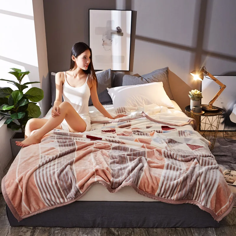 

Stripe Pattern Winter Wool Blanket Ferret Cashmere Blanket Warm Blankets Fleece Plaid Warm Soft Throw On Sofa Bed 200x230cm Size