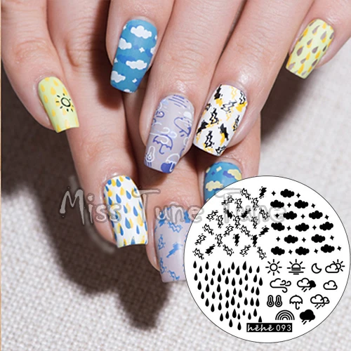

New Premium Stamping Plate hehe93 Clouds Rains Weather Sun Sunny Thunder Nail Art Stamp Template Image Polish Transfer Stamp