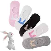 5 пар, женские носки, милые хлопковые носки-лодочки, Нескользящие, летние, Осенние, невидимые, с кроликом, забавные, стильные носки для девочек, Meias
