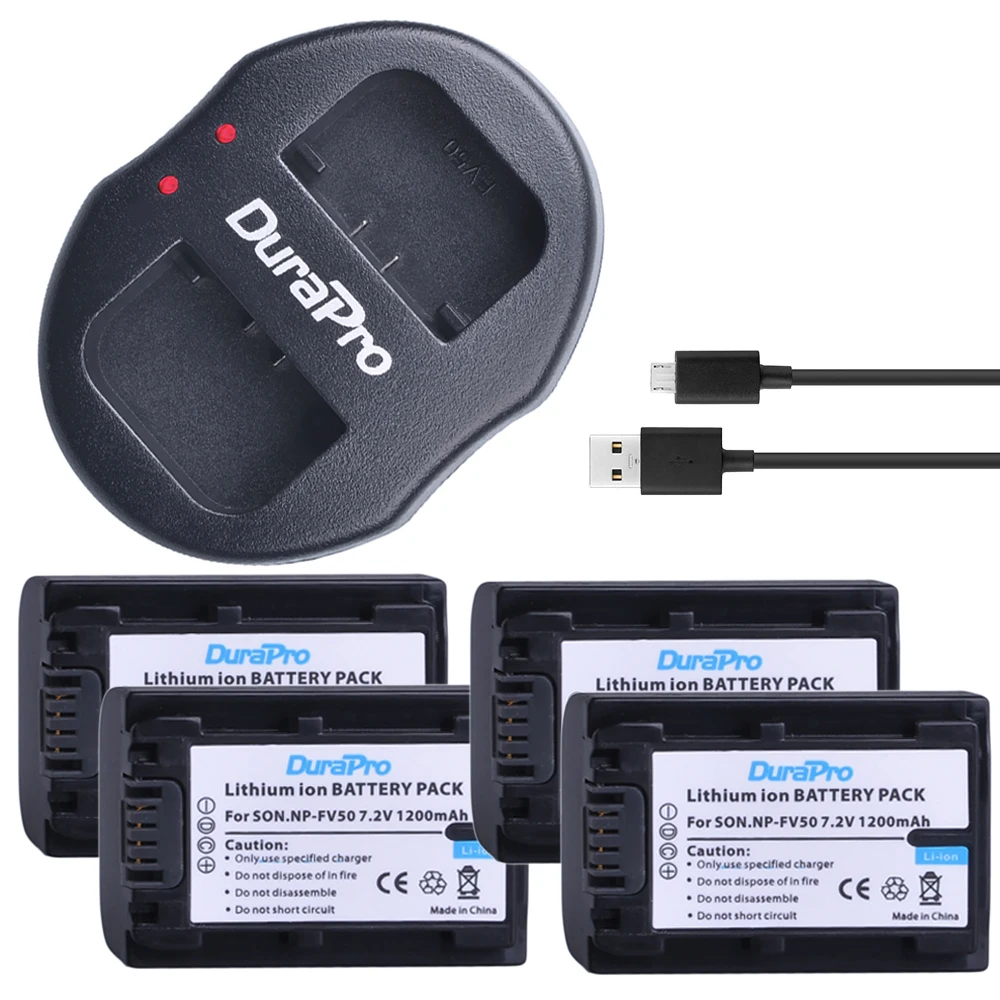 Аккумулятор для камеры DuraPro NP FV50 4 шт. + зарядное устройство с двумя USB портами SONY