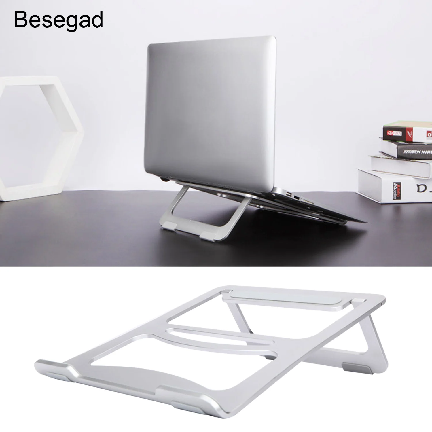 

Besegad Portable Folding Aluminum Notebook Laptop Anti-slip Cooling Pad Stand Holder for Apple MacBook Lenovo Samsung Computer
