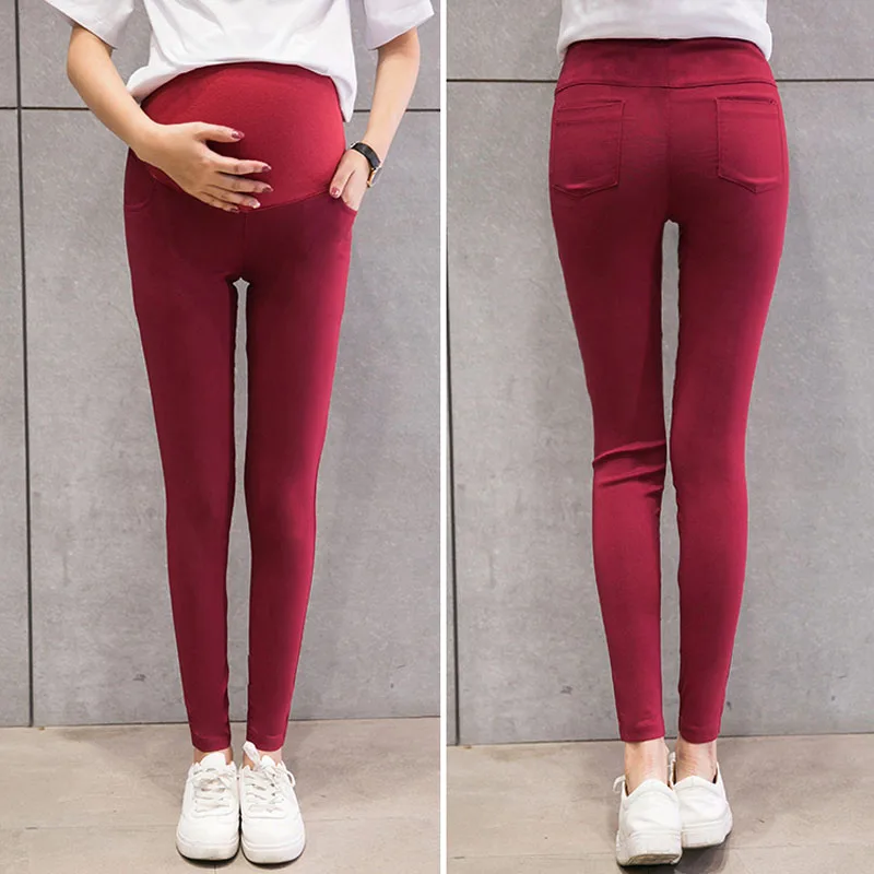 6 цветов, обтягивающие брюки для беременных, Одежда для беременных женщин, Стрейчевые брюки-карандаш, леггинсы для кормления, Одежда для беременных, весенняя одежда - Цвет: Красный