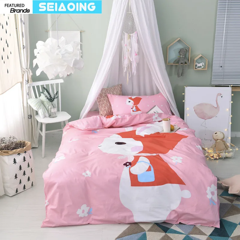 Twin Size Pink Fox Bedding Set 100 Cotton Girl Cartoon Animal 3d