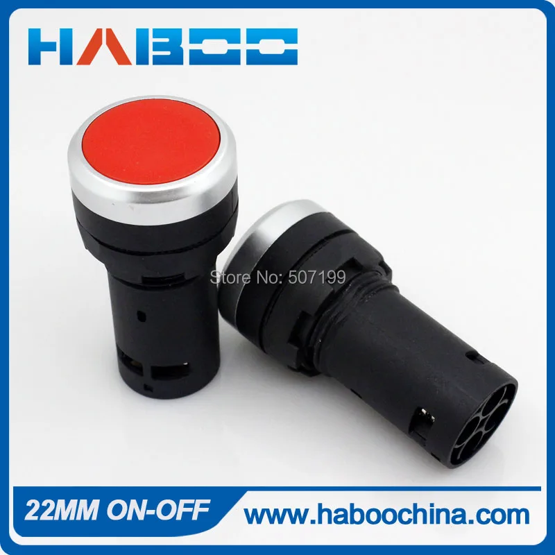 

dia.22mm integrated 10pcs/lot push button switch on-off 1NO+1NC SPST red flat round head push button switch