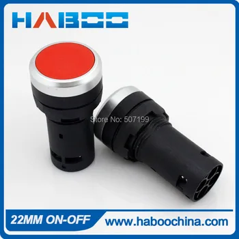 

dia.22mm integrated 10pcs/lot push button switch on-off 1NO+1NC SPST red flat round head push button switch