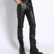 M-6XL,, новые мужские модные брюки из овчины из натуральной кожи, повседневные Бархатные утепленные узкие мотоциклетные кожаные брюки