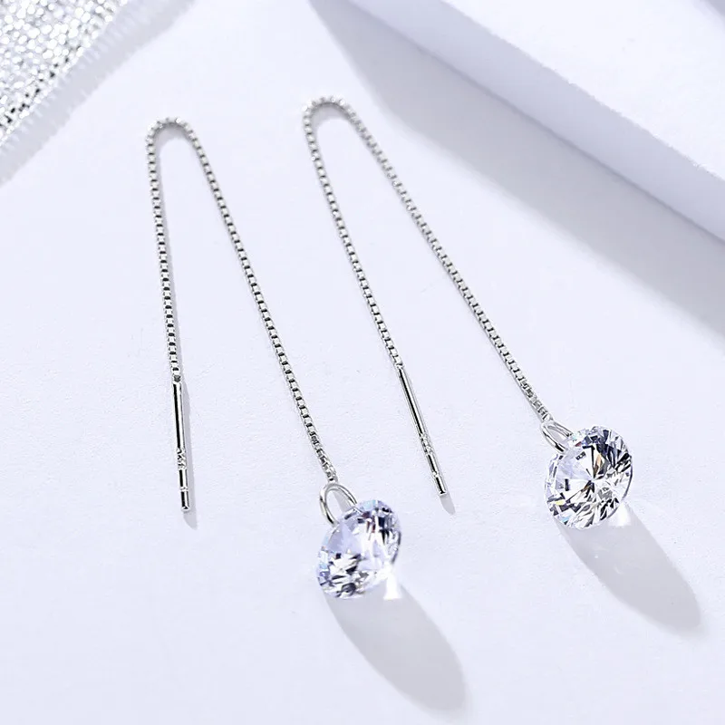 

Ear Line 925 Silver Dangle Earrings for Women Girls 2018 Round Crystal Dangle Earring Long with Crystal Women Fashion Jewelry