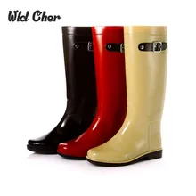 Cute British Style Bright Mirror Knee High Fashion PVC Rain Boots Water Shoes Rainboots For Woman
