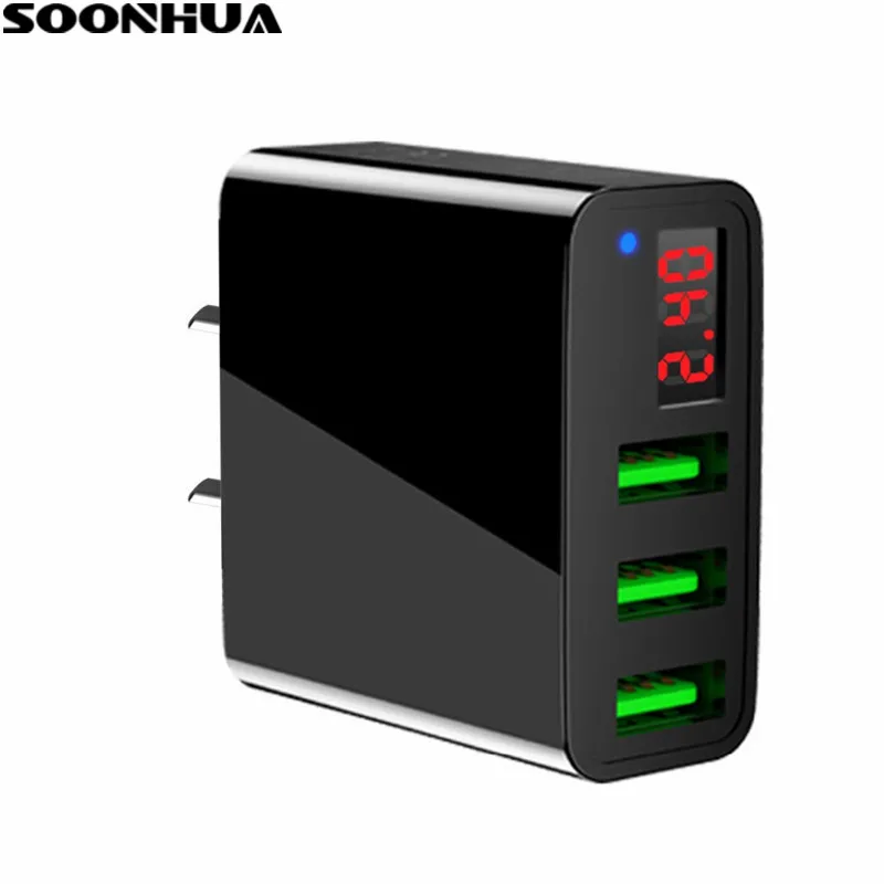 Portable 3 USB Port Phone Wall Charger Adapter With LED Display EU/US Plug Smart Quick Charging for iPhone iPad Samsung Xiaomi цена Portable 3 USB Port Phone Wall Charger Adapter With LED Display EU/US Plug Smart Quick Charging for iPhone iPad Samsung Xiaomi цены онлайн