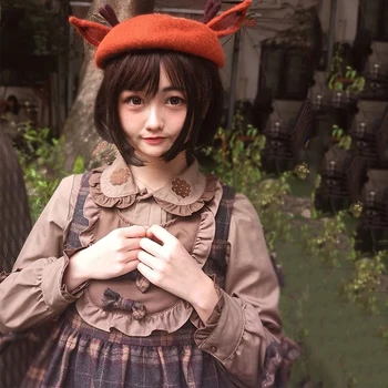 

2019 New retro women's cute fox ear beret wool blend casual warm painter hat handmade antlers Christmas beret hot gift BLM34