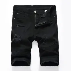 2019 джинсовые короткие Мужская Мода рваные прямые шорты из джинсовой ткани винтажные нашивки джинсы короткие Для мужчин Высокое качество