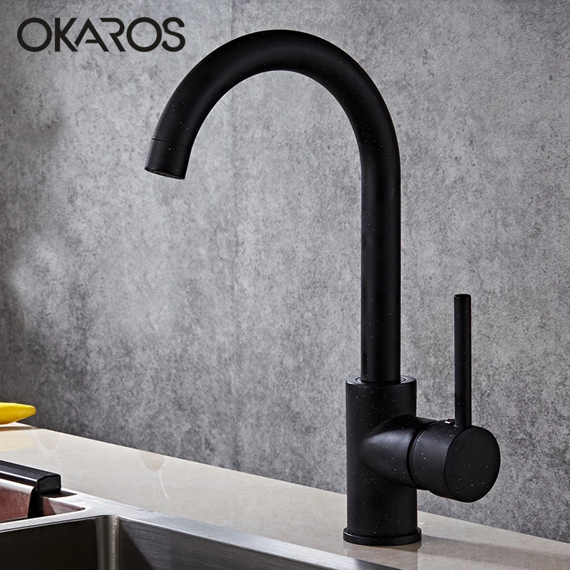 OKAROS латунный кухонный кран, черный латунный кран с поворотом на 360 градусов, одинарная ручка, раковина, винтажный кухонный смеситель, кран Torneira