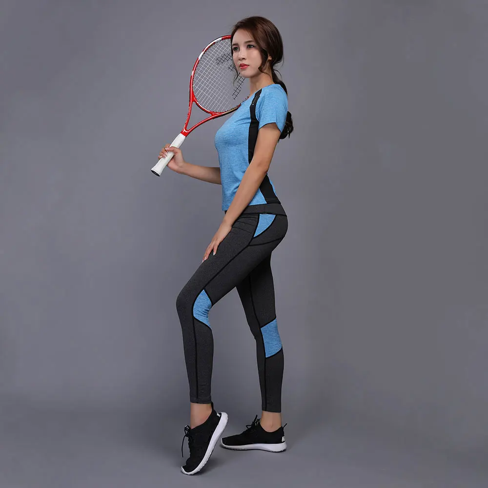 Sexy Yoga Set Compressed Leggings Gym Fitness Clothes Tennis Shirt+Pants Plus Size Sport Suit Reflective Women Yoga Capris Set