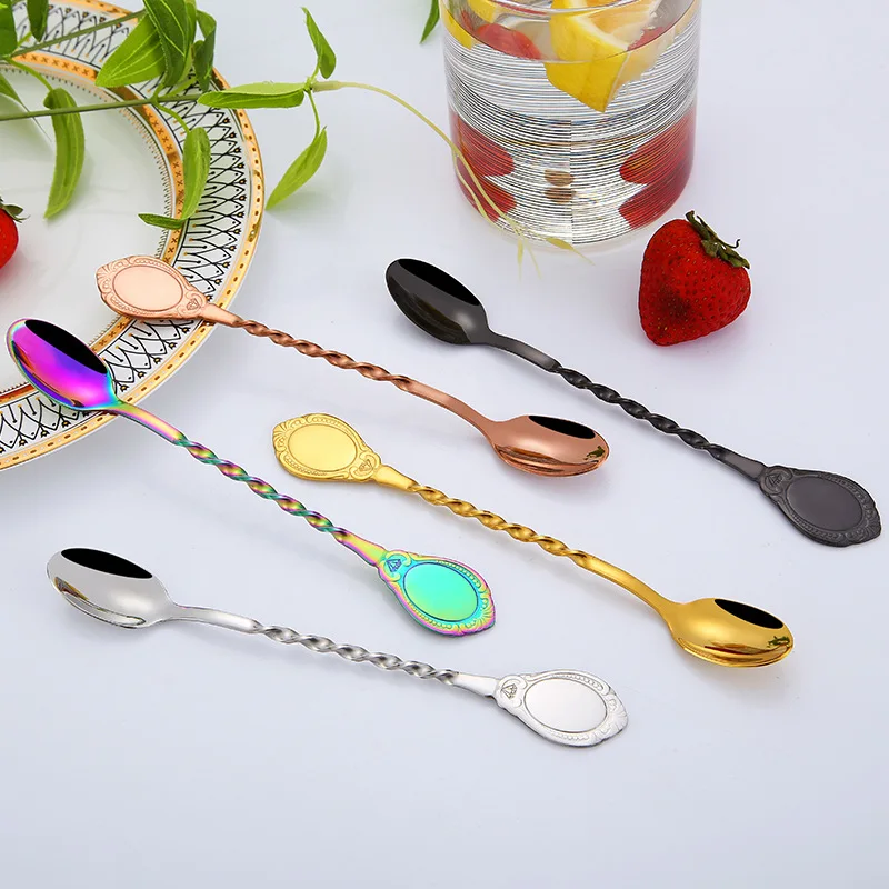 Iced tea cocktail dtirring spoon creative  spiral coffee spoon bar mixing spoon long handle spoon 2