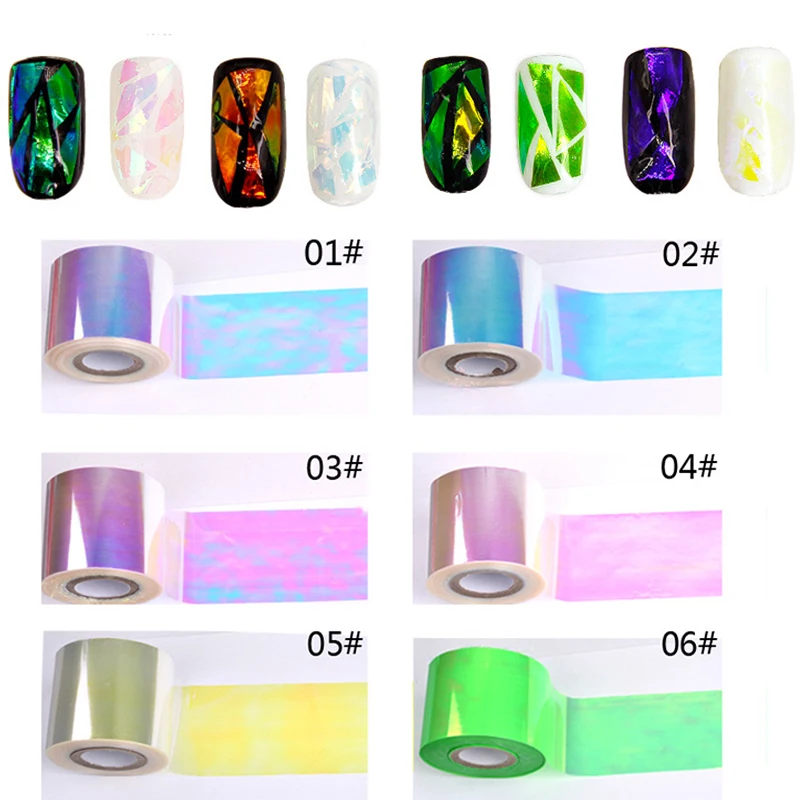 

200*5cm New Broken Glass Pieces Mirror Foil Tips Stencil Decal Nail Art Paper Sticker DIY 3D Manicure Decoration 20 Patterns