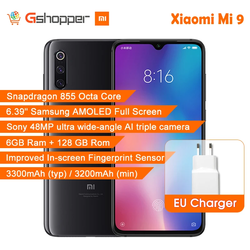 Глобальная версия Xiaomi mi 9 6GB ram 128GB rom мобильный телефон Snapdragon 855 Восьмиядерный