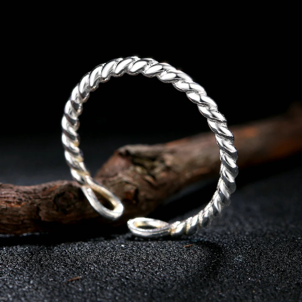 Double Fair Twist Desgin Small Size 100% 925 Sterling Silver Rings Ring Adjustable S925 Rings Jewelry For Women Party DFRY033