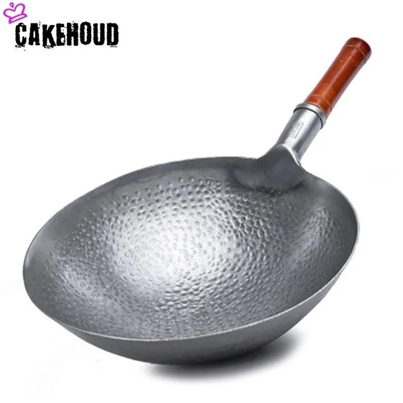 Продажа CAKEHOUD Высокое качество китайский железный горшок для дома традиционный ручной работы Железный вок без масла дыма без покрытия антипригарны...