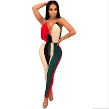 Женские Ретро цветные полосатые комбинезоны, летние комбинезоны с v-образным вырезом и открытой спиной, Сексуальная Дамская Клубная одежда, тонкий слитный купальник для вечеринок