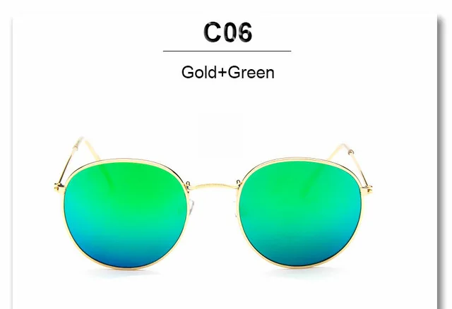Модные металлические винтажные круглые женские солнцезащитные очки, зеркальные трендовые солнцезащитные очки для женщин, популярные синие линзы, круглые очки AABF02 - Цвет линз: C6 Gold F Green