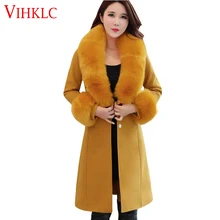 Искусственный меховой воротник шерсть Женские Зимние Пальто утепленное шерстяное пальто, модный теплый тонкий отбеленная шерсть куртки овечьем меху F2
